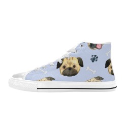 Pug Faces on Blue Background High Top Canvas Shoes for Kid (Model 017)