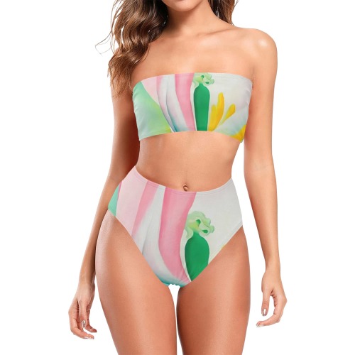 Georgia O'Keeffe - Pink Tulipe Chest Wrap Bikini Swimsuit (Model S36)
