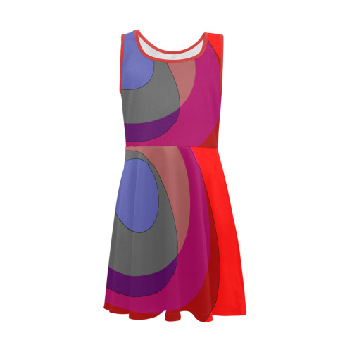 Red Abstract 714 Girls' Sleeveless Sundress (Model D56)