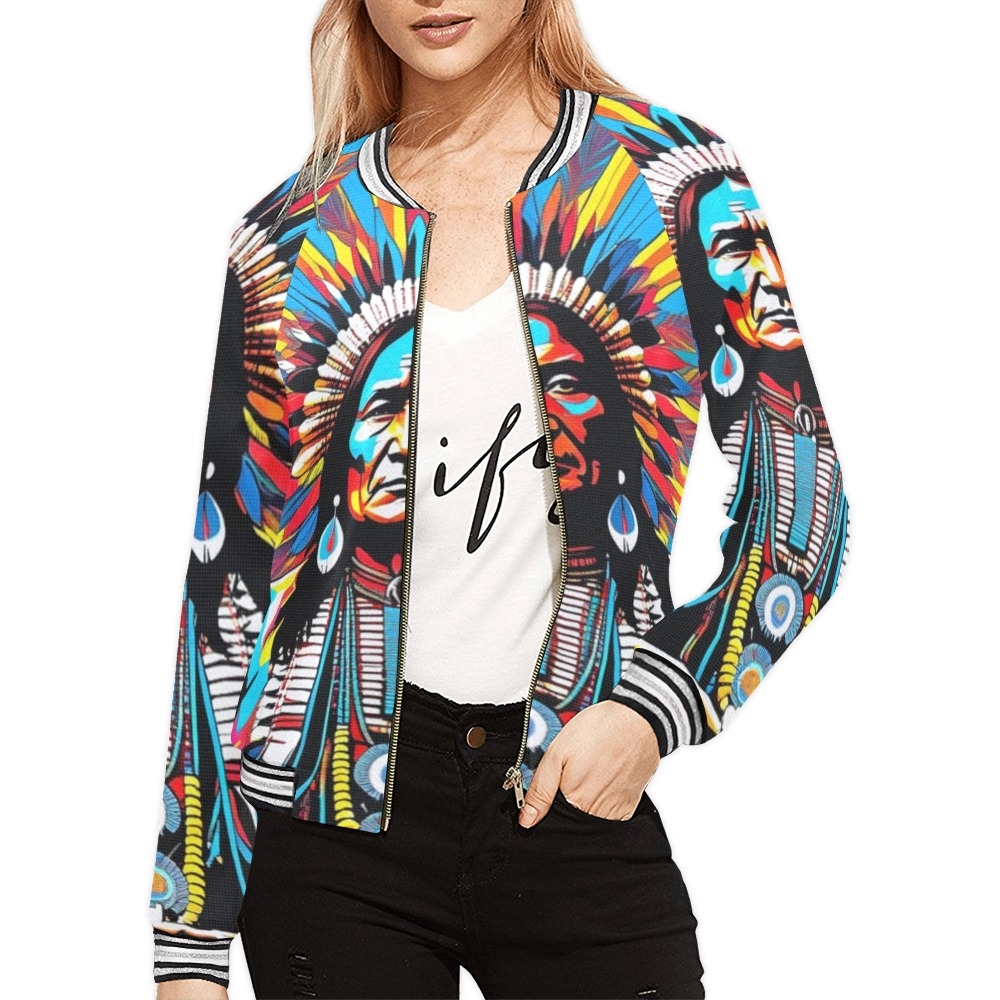 AMERICAN HERITAGE 11 All Over Print Bomber Jacket for Women (Model H21)