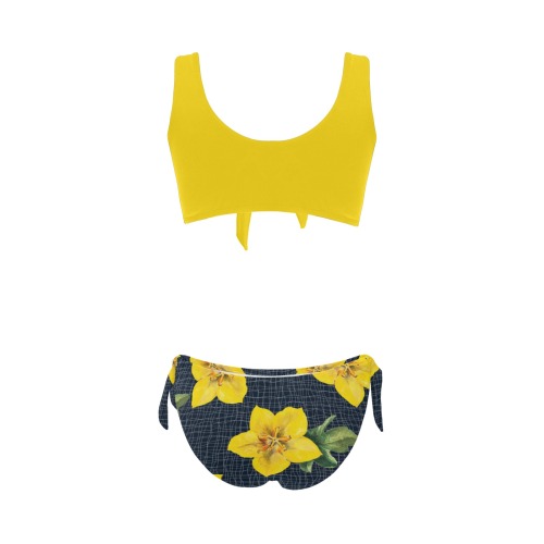 yellow flora print copy Bow Tie Front Bikini Swimsuit (Model S38)