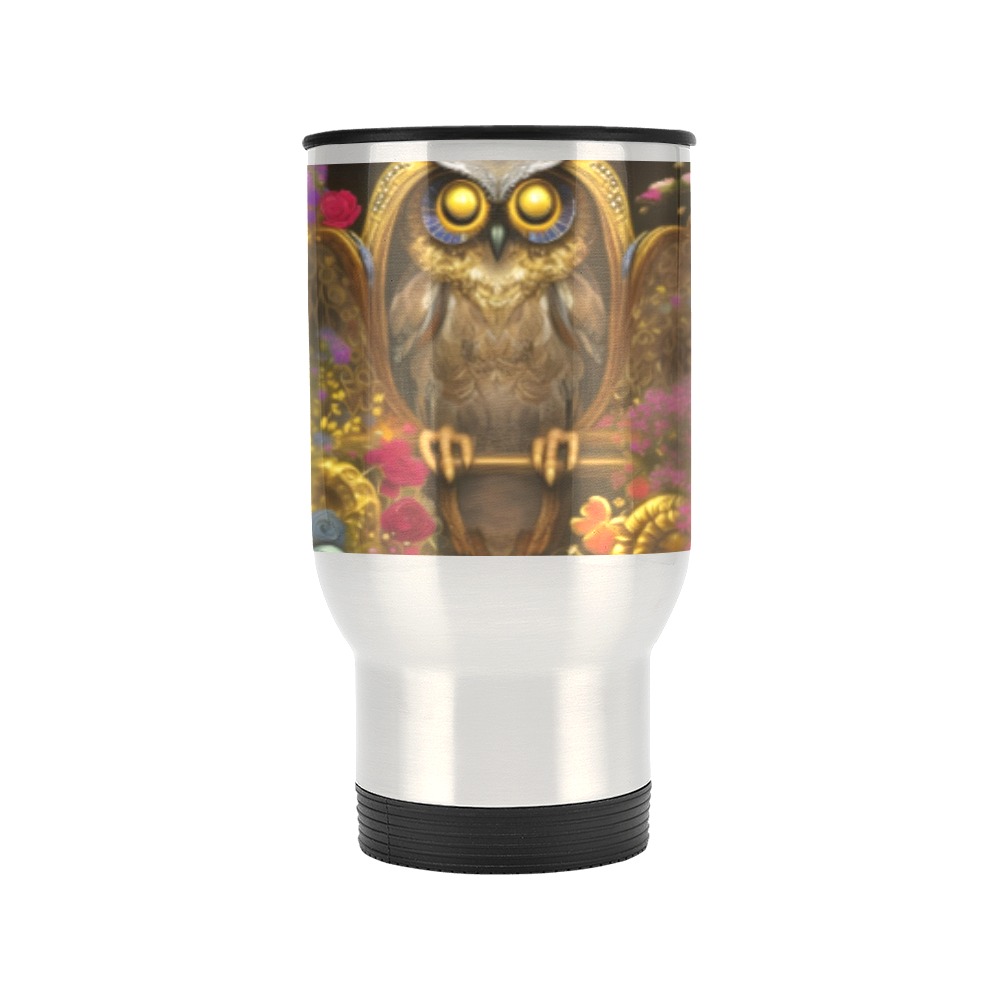 All-Seeing Owl Travel Mug (Silver) (14 Oz)