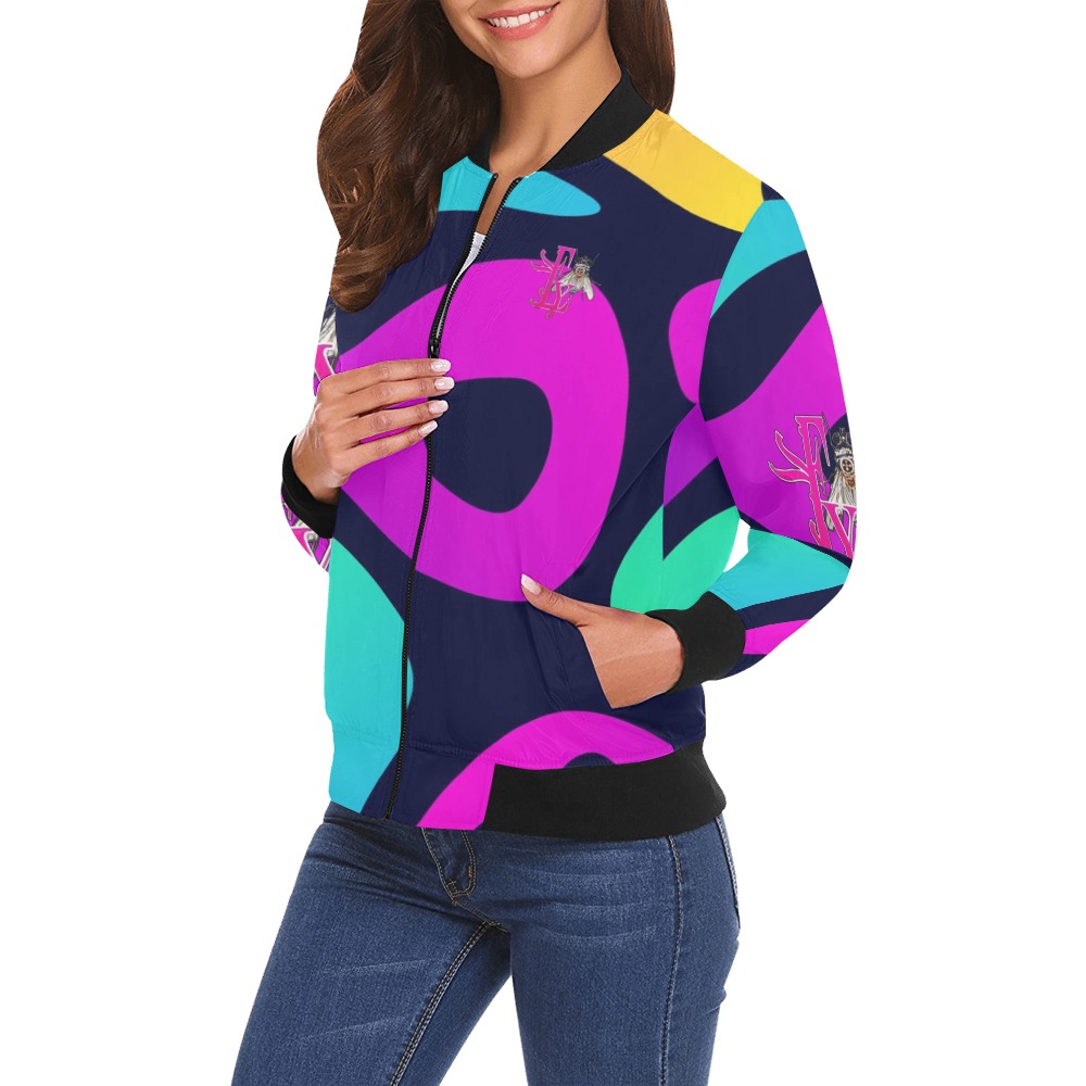 Modern abstract Collectable Fly All Over Print Bomber Jacket for Women (Model H19)