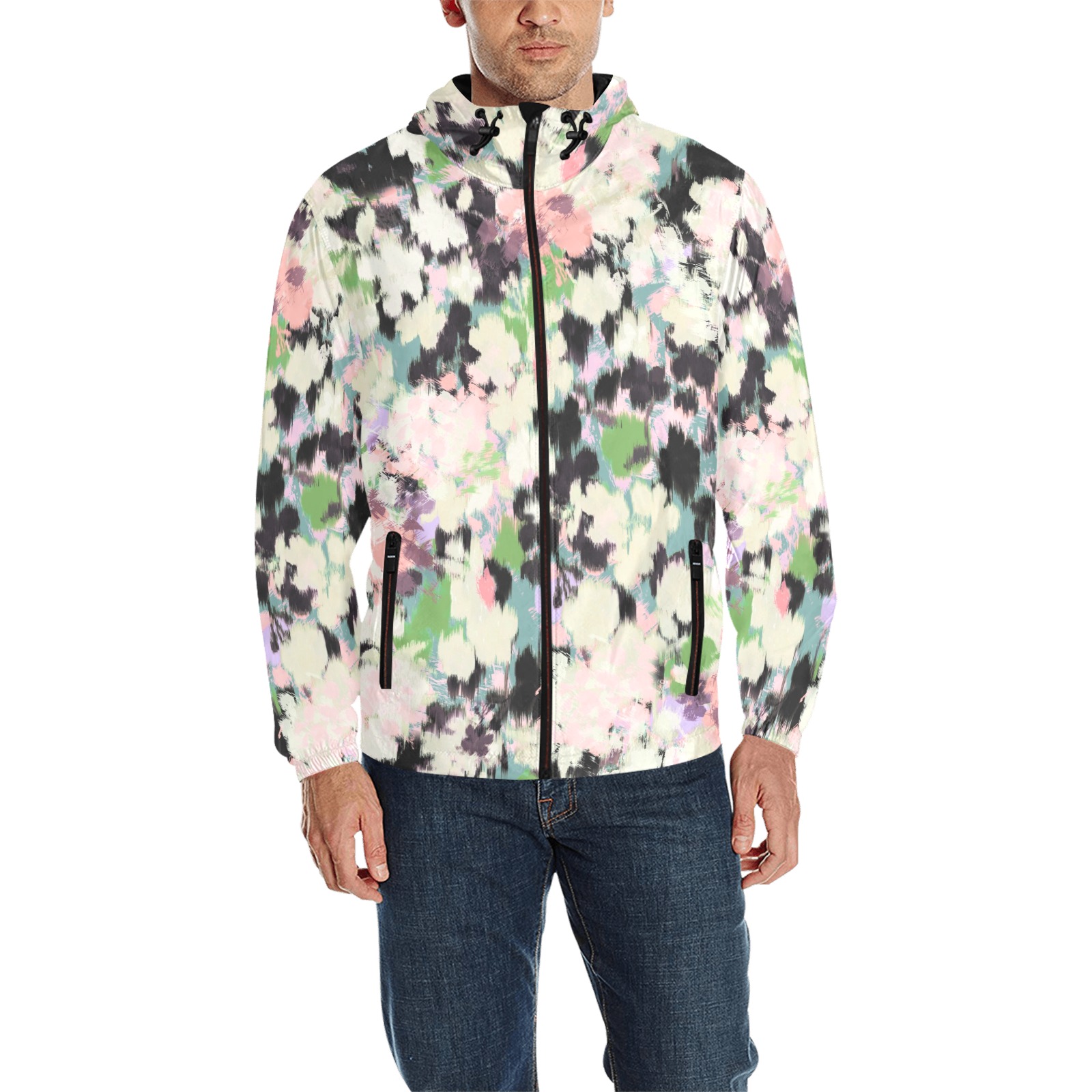 Paint abstract garden O All Over Print Quilted Windbreaker for Men (Model H35)