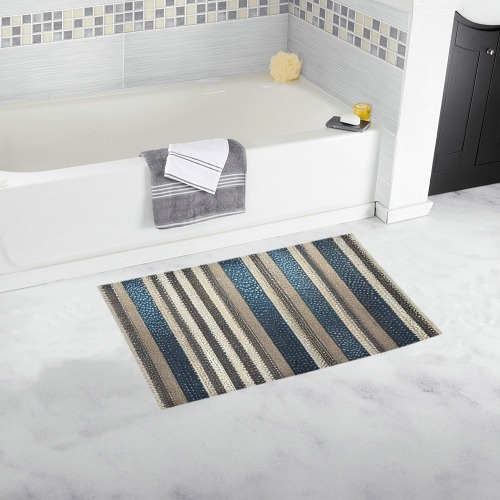 gold, silver and saphire striped pattern Bath Rug 16''x 28''
