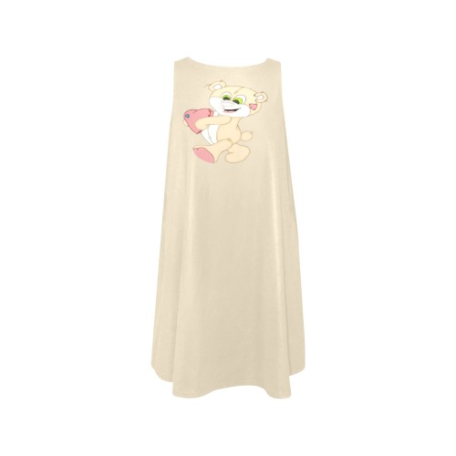 Patchwork Heart Teddy Soft Beige Sleeveless A-Line Pocket Dress (Model D57)