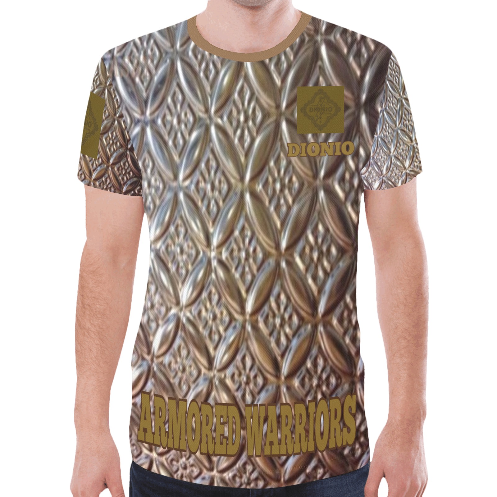 DIONIO Clothing - Armored Warriors Badge T-Shirt (Brown & Badge Luxury Logo) New All Over Print T-shirt for Men (Model T45)