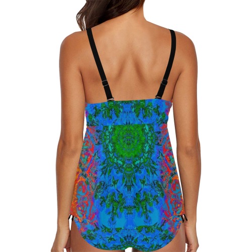 blue mandala design Chest Drawstring Swim Dress (Model S30)