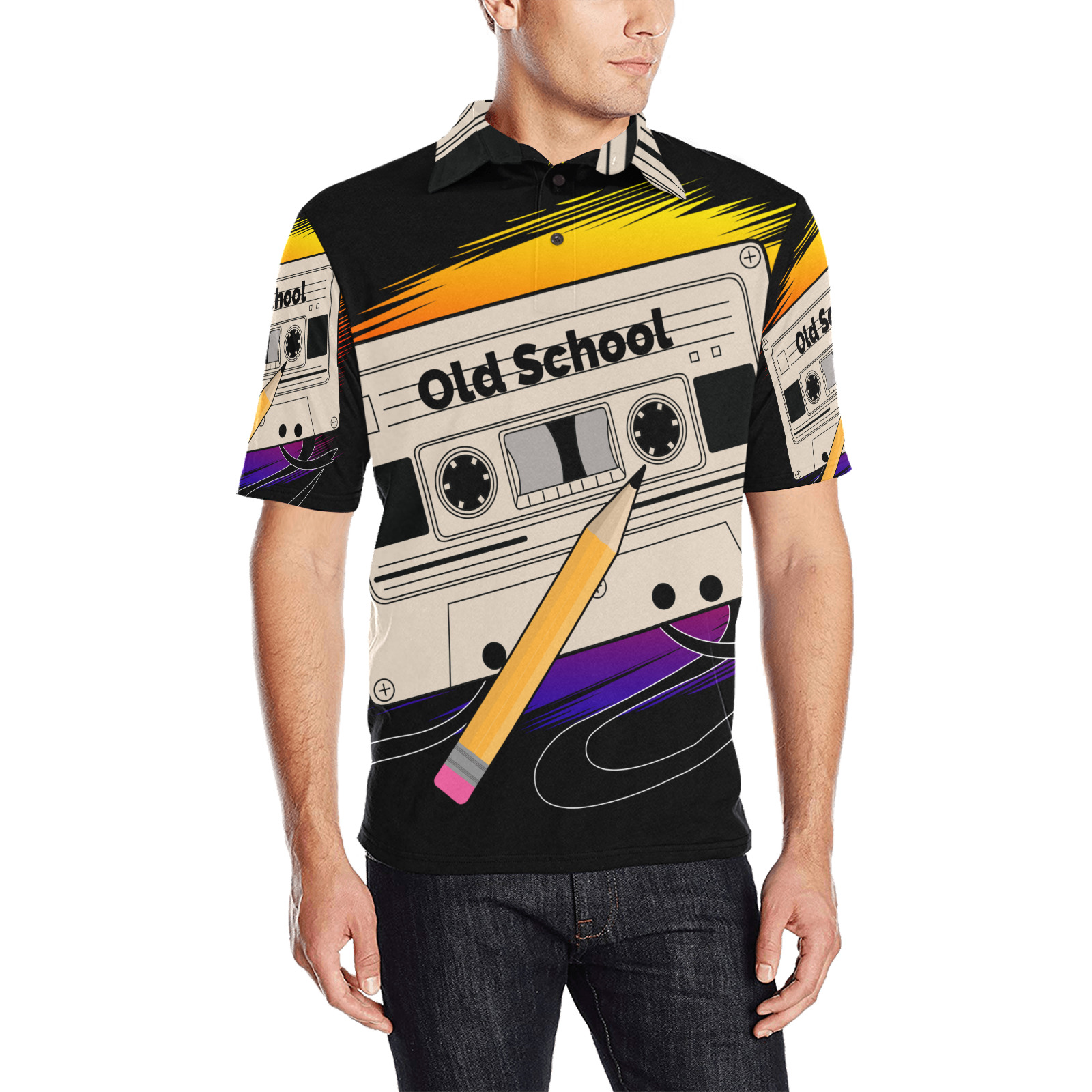 Old School Memories Men's All Over Print Polo Shirt (Model T55)