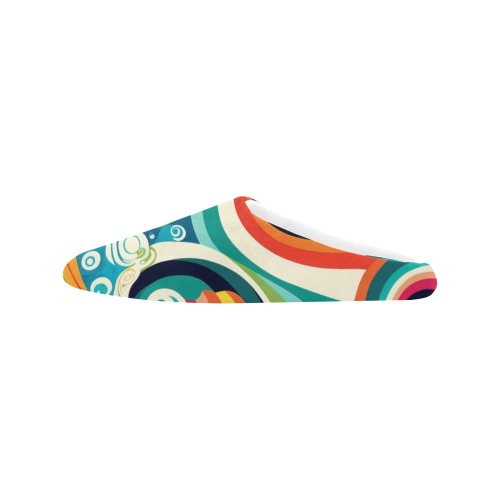 Colorful Ocean Waves Women's Non-Slip Cotton Slippers (Model 0602)