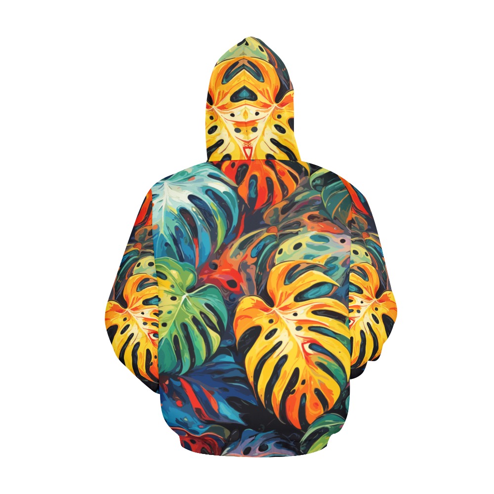 Chic monstera leaves. Colorful decorative art. All Over Print Hoodie for Women (USA Size) (Model H13)