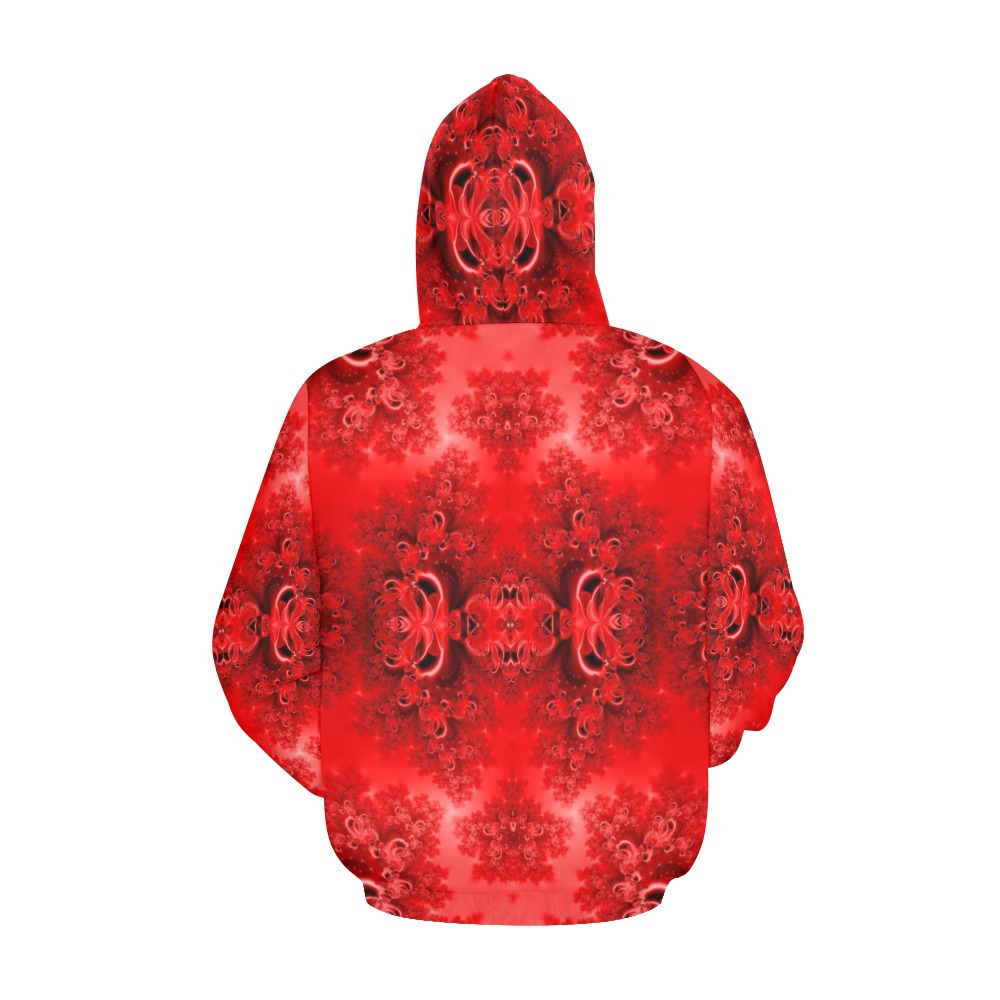 Fiery Red Rose Garden Frost Fractal All Over Print Hoodie for Women (USA Size) (Model H13)