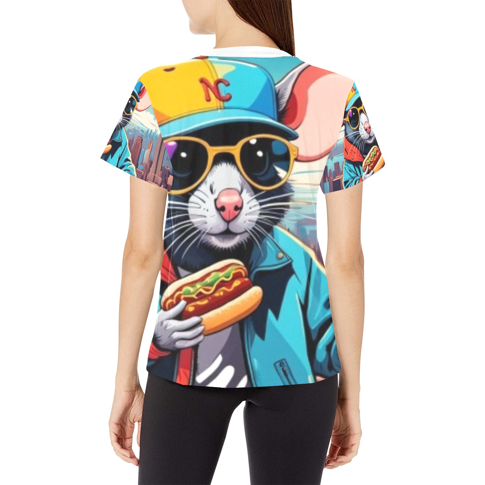 HOT DOG EATING NYC RAT 2 Women's All Over Print Crew Neck T-Shirt (Model T40-2)