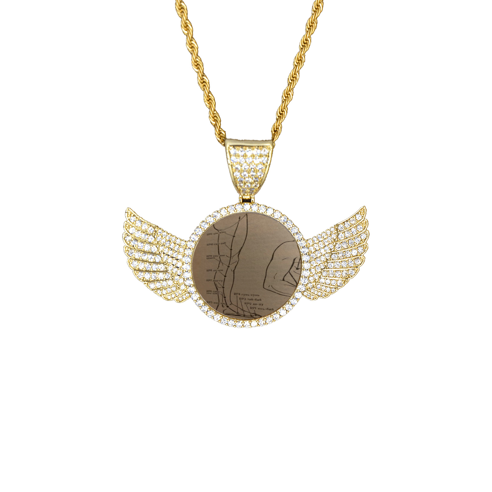 pancreas gland meridian. Wings Gold Photo Pendant with Rope Chain