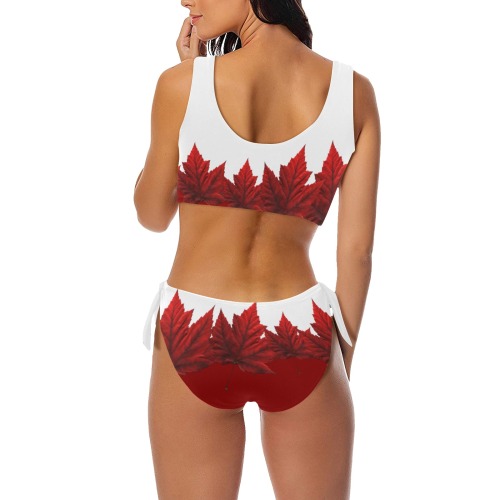 Canada Maple Leaf Two Piece Swimsuit Bow Tie Front Bikini Swimsuit (Model S38)