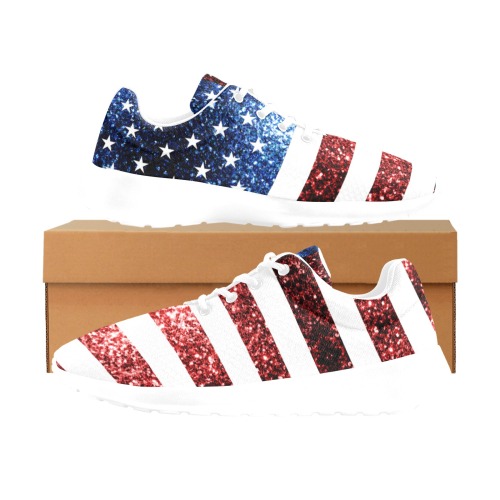 Sparkly USA flag America Red White Blue faux Sparkles patriotic bling 4th of July Women's Athletic Shoes (Model 0200)