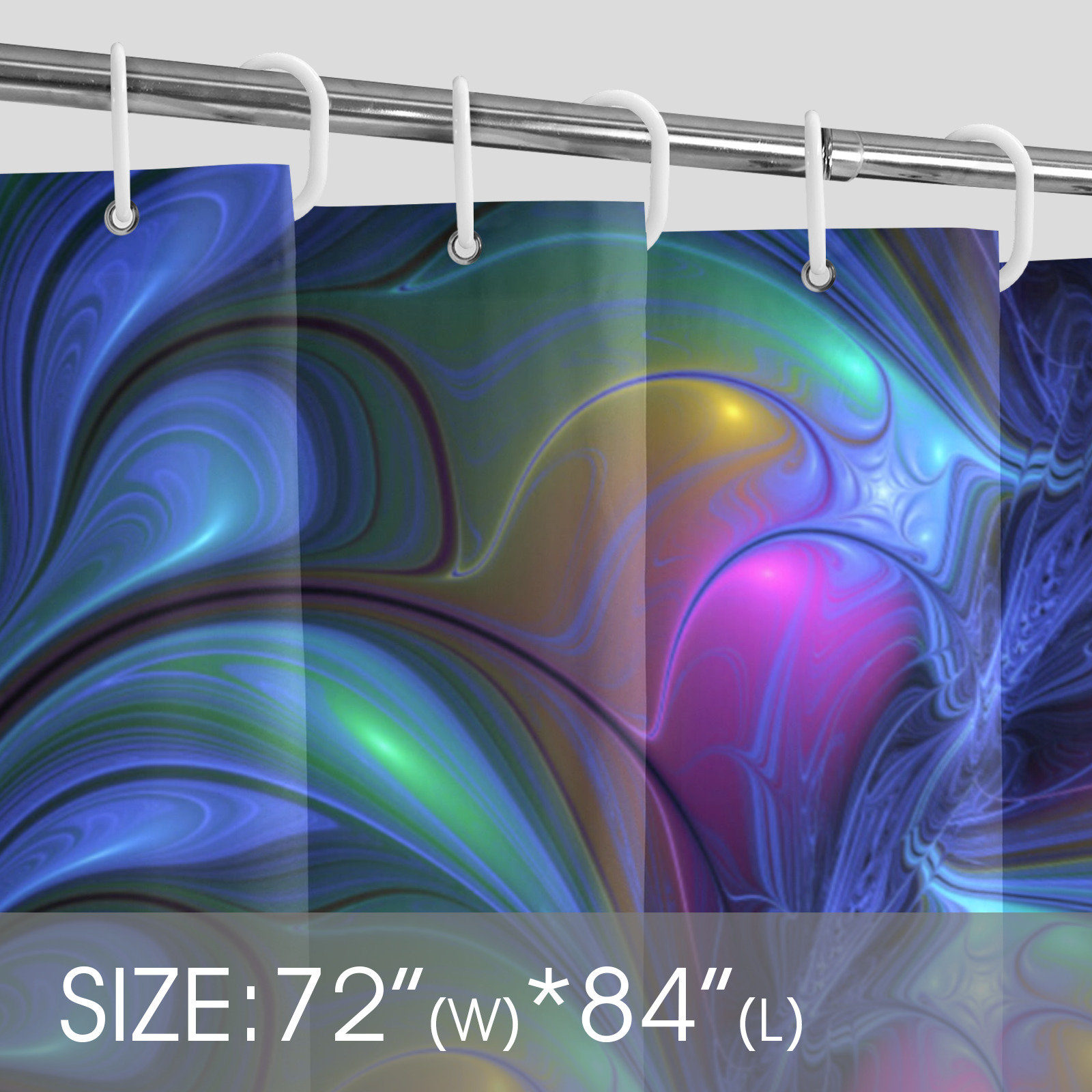 Colorful Luminous Abstract Blue Pink Green Fractal Shower Curtain 72"x84"