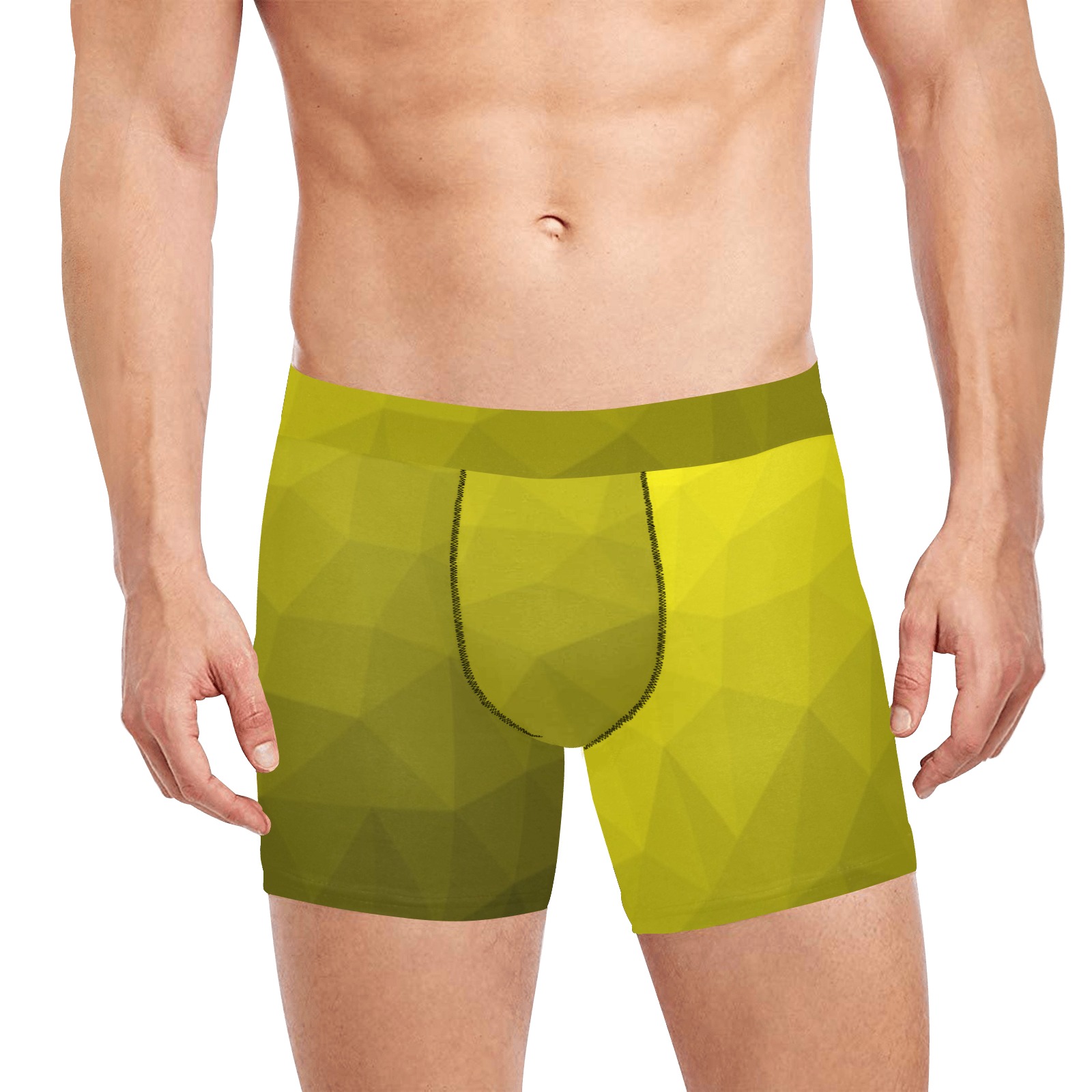 Yellow gradient geometric mesh pattern Men's Boxer Briefs with Custom Inner Pocket & Waistband (Model L34)