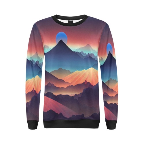 Landscape-mountain-night-colorful 08 All Over Print Crewneck Sweatshirt for Women (Model H18)