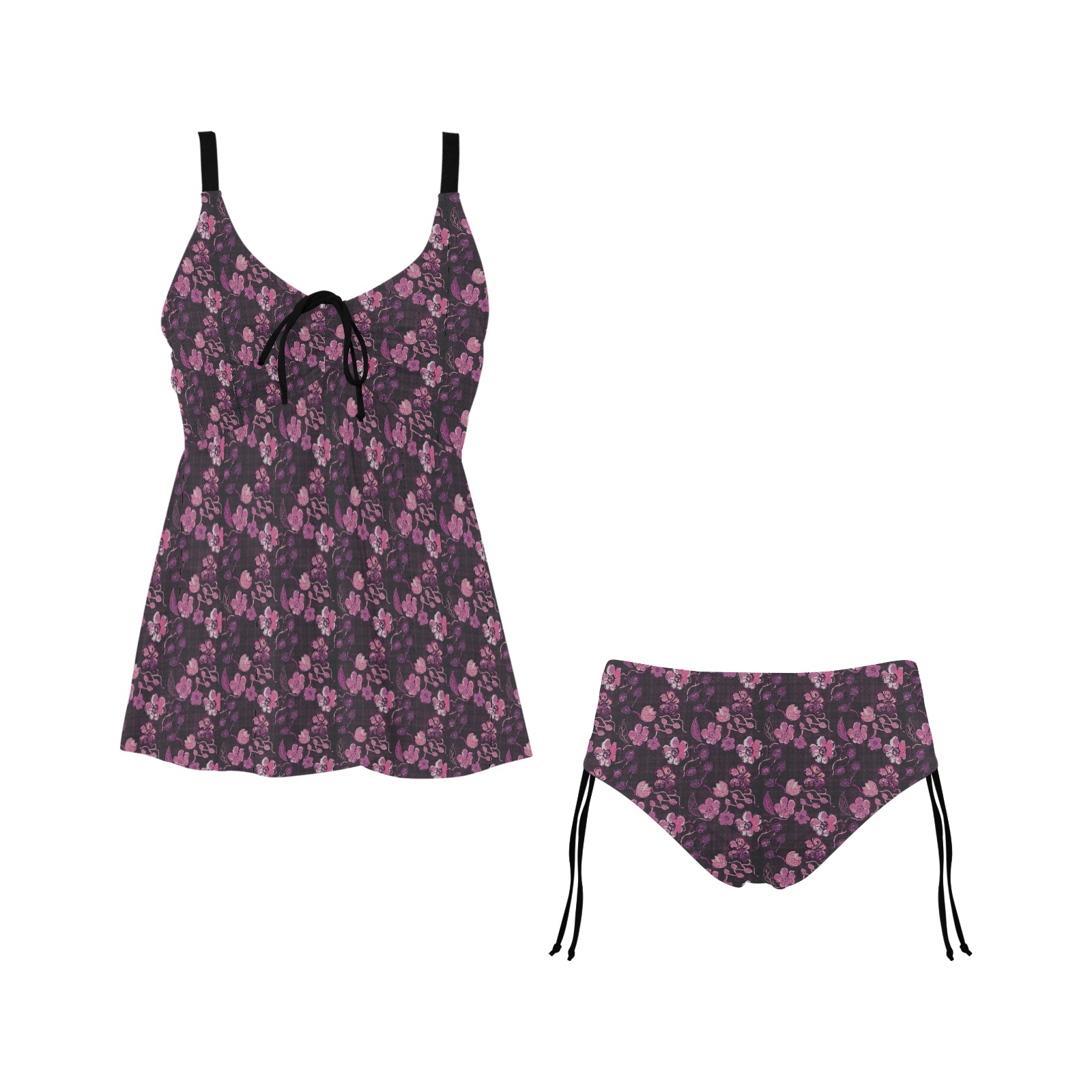 Pink-Purple Floral Vintage Chest Drawstring Swim Dress (Model S30)