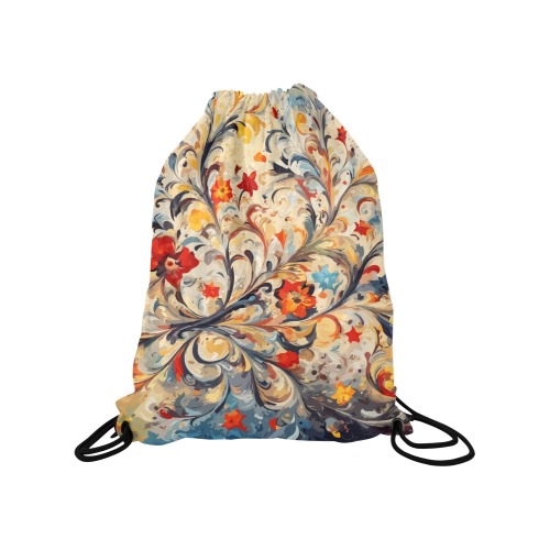 Cool decorative floral ornament. Colorful fantasy Medium Drawstring Bag Model 1604 (Twin Sides) 13.8"(W) * 18.1"(H)