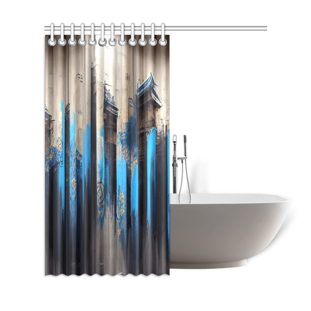 graffiti building's black and blue Shower Curtain 69"x72"