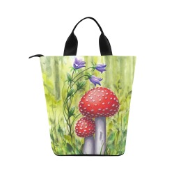 Red Mushroom Violet Flower Floral Watercolors Nylon Lunch Tote Bag (Model 1670)