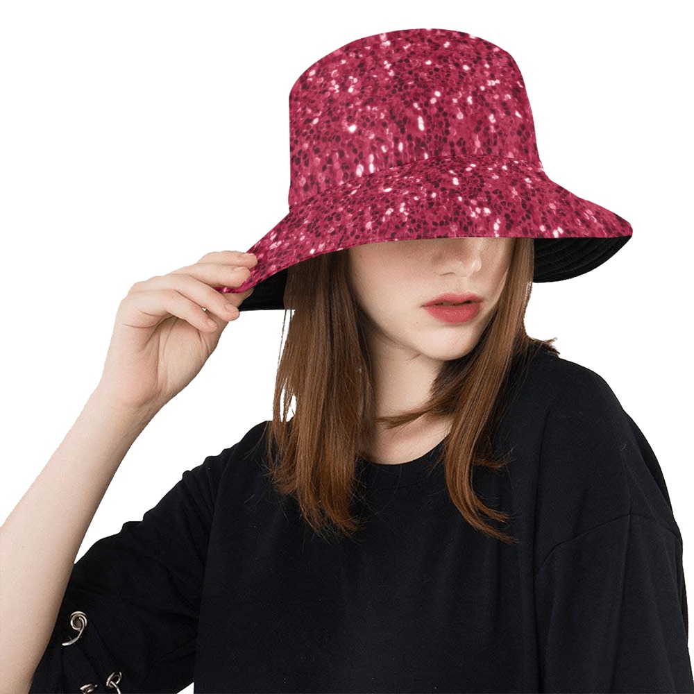 Magenta dark pink red faux sparkles glitter All Over Print Bucket Hat