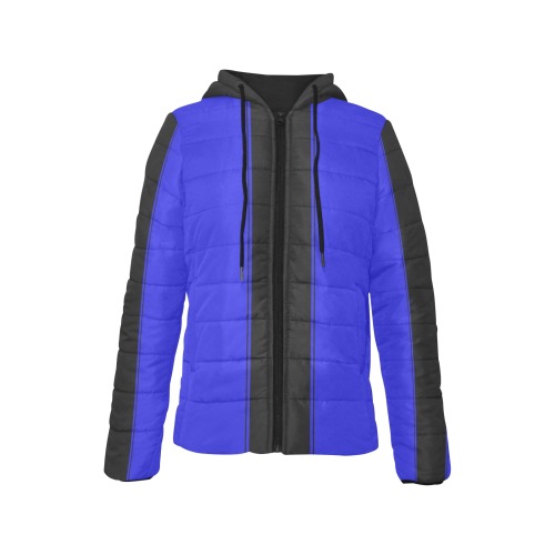Blue Black Stripe Racing Women's Padded Hooded Jacket (Model H46)