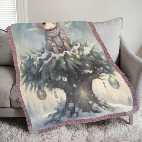 Little Christmas Angel Ultra-Soft Fringe Blanket 30"x40" (Mixed Pink)