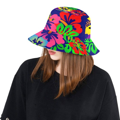 Hibiscus Hawaiian Flowers / Blue All Over Print Bucket Hat