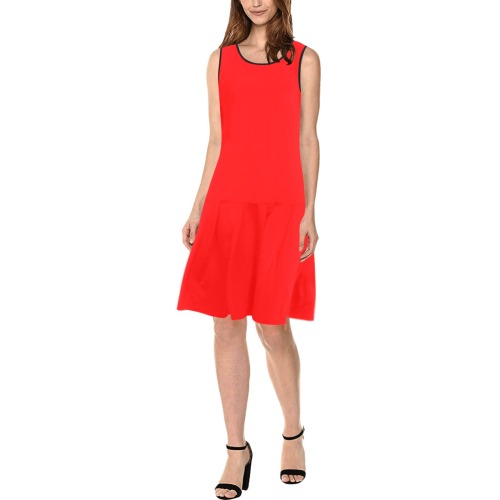 Merry Christmas Red Solid Color Sleeveless Splicing Shift Dress(Model D17)