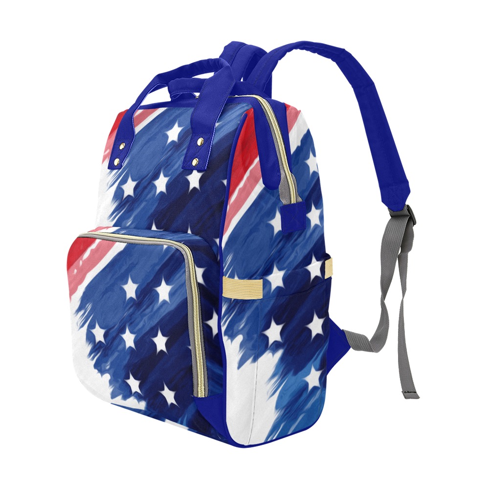 4th of July w/Blue Multi-Function Diaper Backpack/Diaper Bag (Model 1688)