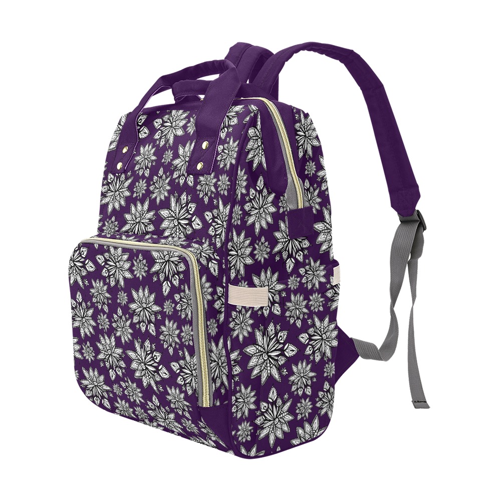 Creekside Floret pattern purple Multi-Function Diaper Backpack/Diaper Bag (Model 1688)