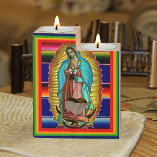 Our Lady of Guadalupe 3 Wooden Candle Holder (Without Candle)