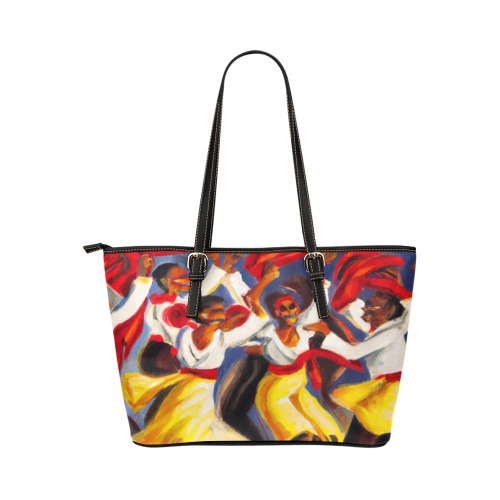 painting  Cuban dance party Leather Tote Bag/Large (Model 1651)