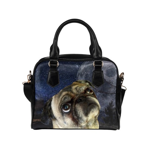 Dog Pug and Moon Shoulder Handbag (Model 1634)