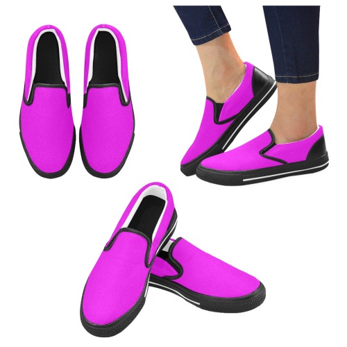 color fuchsia / magenta Men's Slip-on Canvas Shoes (Model 019)
