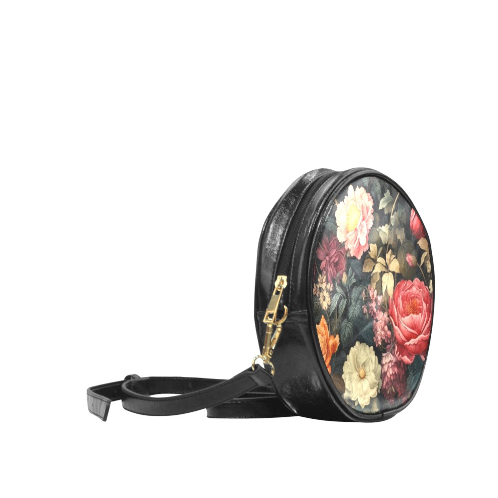 Vintage Botanical Roses Round Handbag Round Sling Bag (Model 1647)