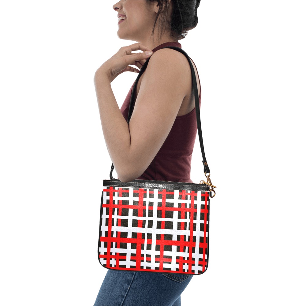 Interlocking Stripes Black White Red Small Shoulder Bag (Model 1710)