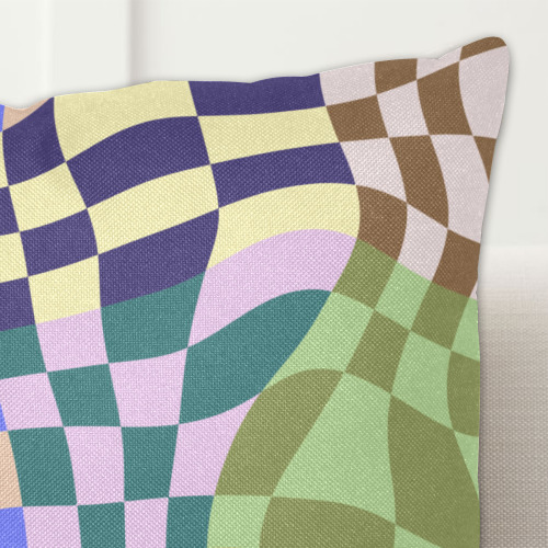 Wavy Groovy Geometric Checkered Retro Abstract Mosaic Pixels Linen Zippered Pillowcase 18"x18"(One Side)