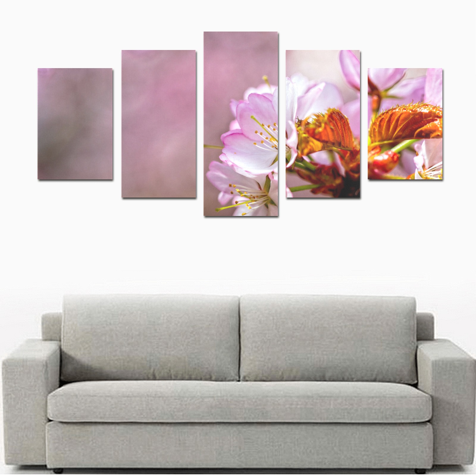 Classy sakura cherry flowers, pink mist of spring. Canvas Print Sets D (No Frame)