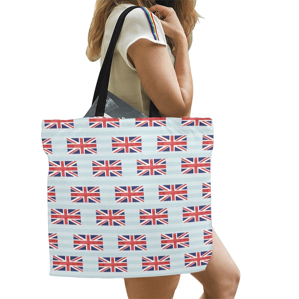 Union Jack on Blue Background All Over Print Canvas Tote Bag/Large (Model 1699)