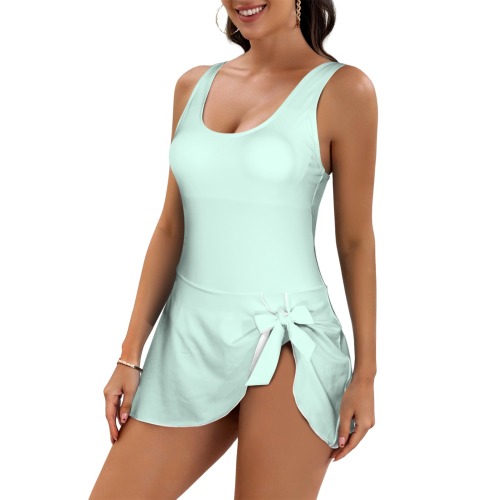 Fine Green Women's One Piece Skirted Swimsuit (Model S54)