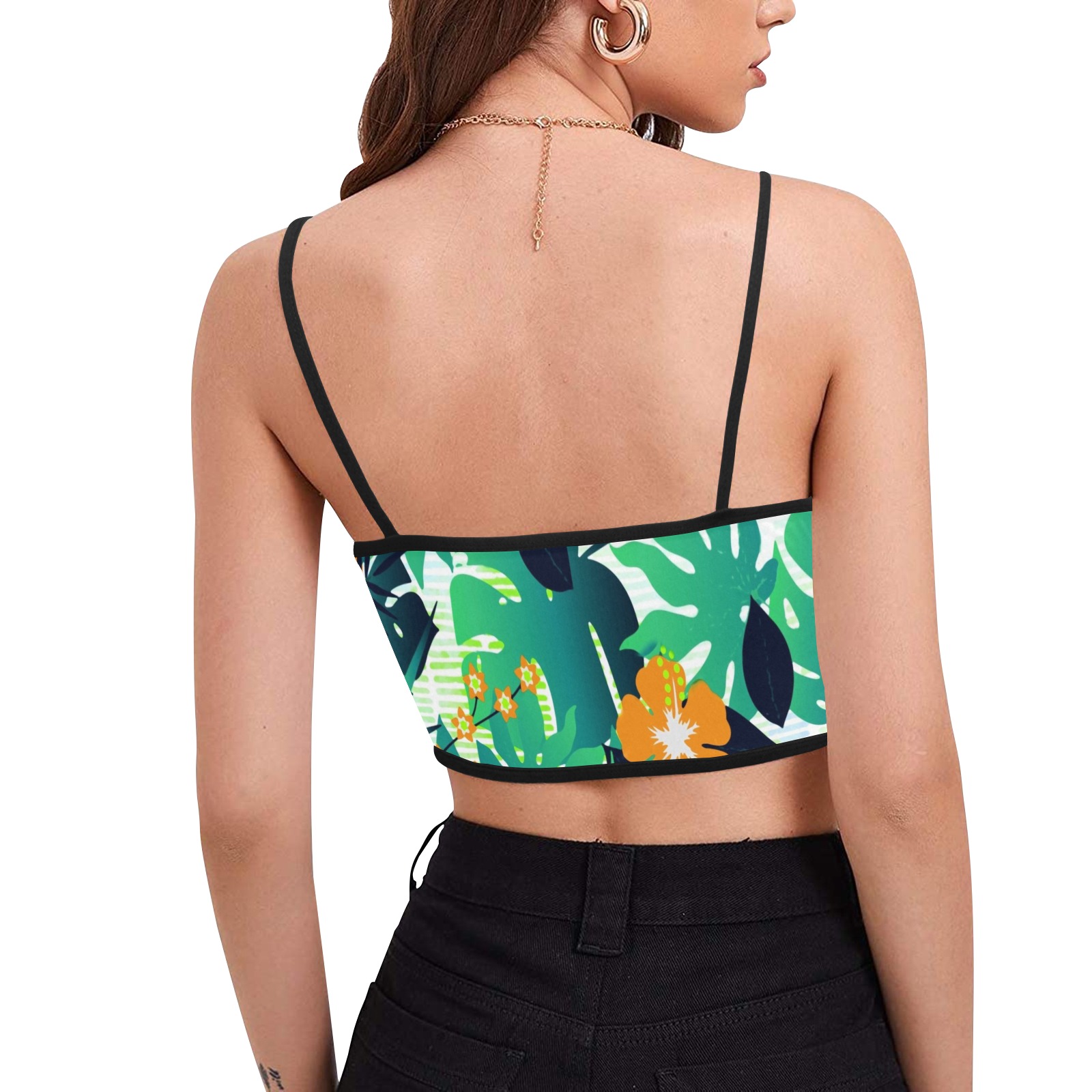 GROOVY FUNK THING FLORAL Women's Spaghetti Strap Crop Top (Model T67)