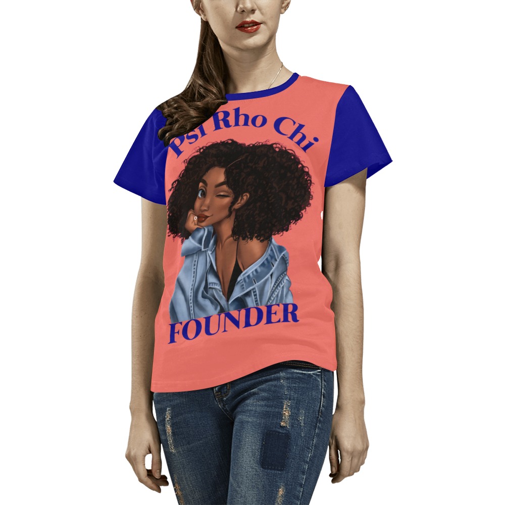 Founders Tee Blue Sleeve All Over Print T-Shirt for Women (USA Size) (Model T40)