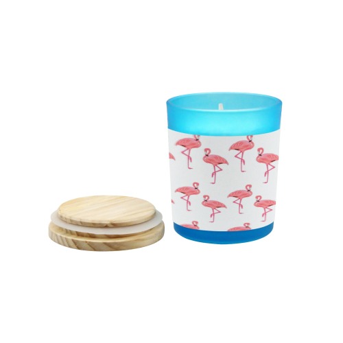 Flamingos Pink Flamingo Pattern Blue Glass Candle Cup (Wood Sage & Sea Salt)