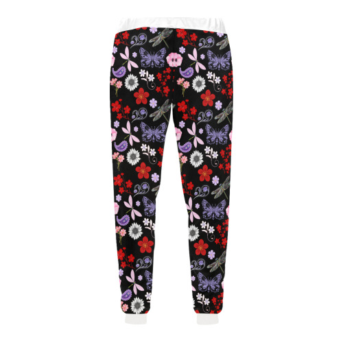 Black, Red, Pink, Purple, Dragonflies, Butterfly and Flowers Design Unisex All Over Print Sweatpants (Model L11)