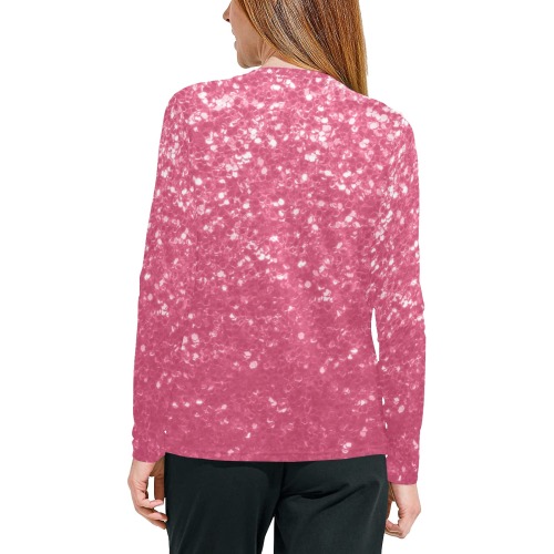 Magenta light pink red faux sparkles glitter Women's All Over Print Pajama Top