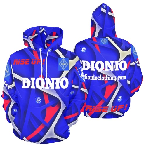 DIONIO Clothing - RISE UP Hoodie (Blue, White & Red) All Over Print Hoodie for Men (USA Size) (Model H13)